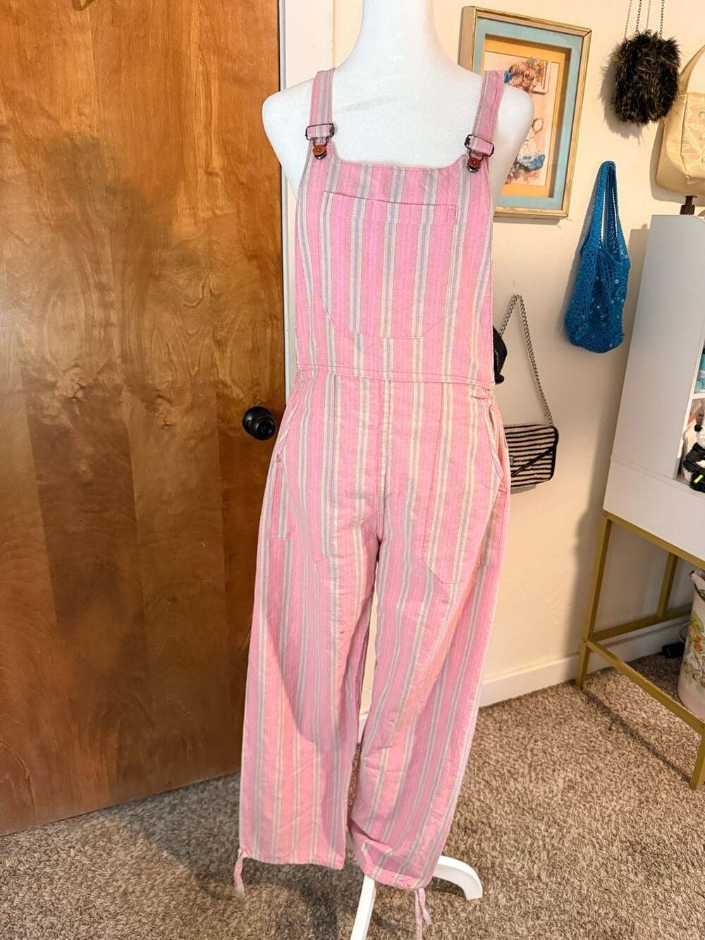 Vintage Striped Pink Cotton Overalls